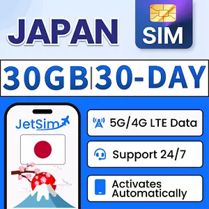 Japan SIM Card - 30GB High-Speed(1GB/Day), 30 Day Softbank JetSim/Travel SIM - Picture 1 of 5