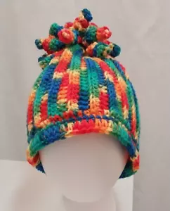 Handmade Crochet CURLY-Q BEANIE Adult Size Multi-Color Rainbow *NEW* - Picture 1 of 5