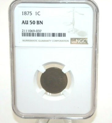 1875 NGC Indian Head Cent AU50 BN  [111WEJ] - Image 1 of 4