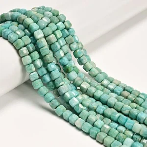 Natural Green Amazonite Faceted Cube Beads Size 6mm 15.5'' Strand - Picture 1 of 2