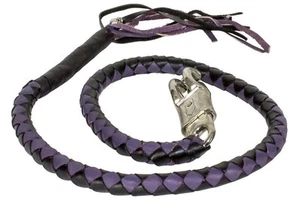 MOTORCYCLE RIDERS 42" LEATHER BLK/PURPLE BRAIDED BIKER OLD SCHOOL GET BACK WHIP - Picture 1 of 4