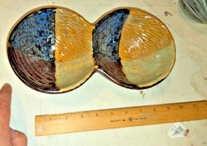 Hand Thrown Crafted Studio Art Pottery 2 Bowl Condiment Dish Handle Brown - Picture 1 of 5