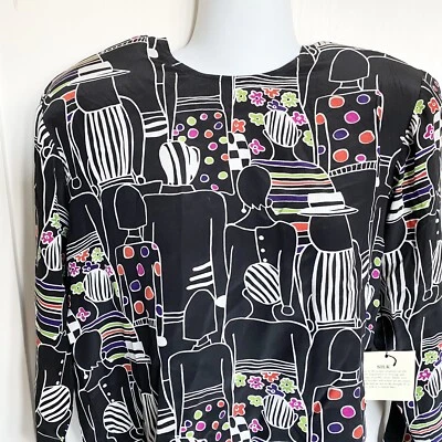 Blusa Top Vintage Años 80 ANTHONY MICHAEL 100% Seda Diseño Arte Abstracto XS/S NUEVA CON ETIQUETAS Foto 1 de 4