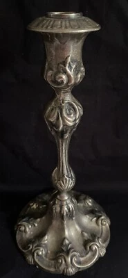 Castiçal barroco vintage banhado a prata 9,5 pol. altura Rocco muito bom estado usado - Imagem 1 de 4