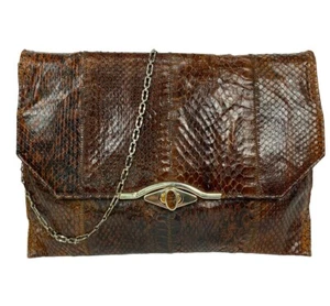 Vintage Margolin Brown Genuine Snakeskin Shoulder Bag Clutch - Picture 1 of 11