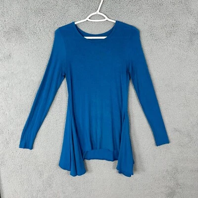 Kensie Camisa Mujer Pequeña Blusa Azul Dobladillo Asimétrico Manga Larga Elástica Foto 1 de 4