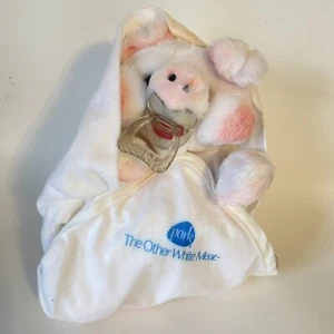 Lechón de carne blanca de cerdo de peluche Hoggables 1985 vintage con chupete y manta - Imagen 1 de 10