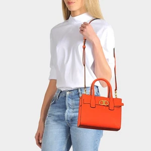 $498 Tory Burch Small Gemini Link Leather Tote Handbag, Orange - Picture 1 of 4