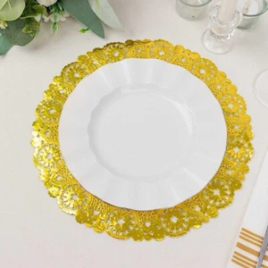 50 GOLD Round Disposable Metallic Lace Design Paper PLACEMATS Party Tableware - Picture 1 of 8