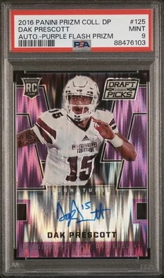 Dak Prescott 2016 Panini Prizm Collegiate DP Auto Purple Flash RC /99 PSA 9 - Image 1 of 2