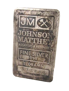 JOHNSON MATTHEY 5 GRAMOS PLATA FINA .999 BAR - Imagen 1 de 8