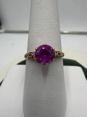 Antiguo solitario rojo oro amarillo 14k filigrana rubí sintético Foto 1 de 4