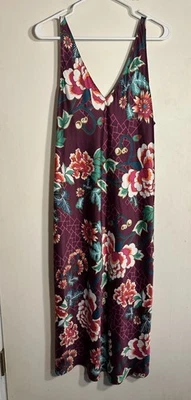 Vestido NATORI roxo floral cetim camisola midi maxi slip L = 12/14 - Imagem 1 de 4