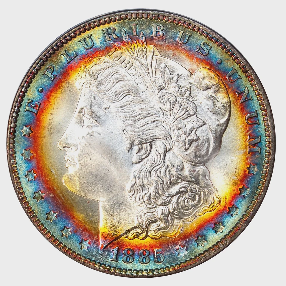 1885-P ANACS MS63 MORGAN $ - PATRÓN IMPRESIONANTE - TONO ARCO IRIS (VIDEO) Foto 1 de 4