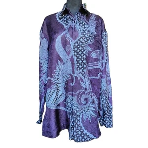 Batik Pekalongan Putri Salin Collection Men's Size XXL Purple Indonesia Blouse - Picture 1 of 5