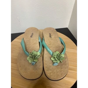 Orthaheel Orthotic Flower Accent Blue Green Thong Sandals Comfort Slides US 10 - Picture 1 of 10