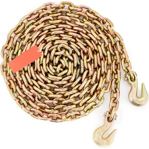 3/8'' x 20' Binder Chain G80 Transport Tow Chain with Hooks 7100lbs - Picture 1 of 12
