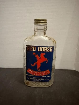 Vintage Red Horse Apricot Liqueur Half Pint Bottle DJ Bielzoff Chicago IL. Empty - Image 1 of 4