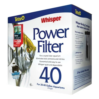 Tetra Whisper Power Filter 40 Gallons, Quiet 3-Stage Aquarium Filtration