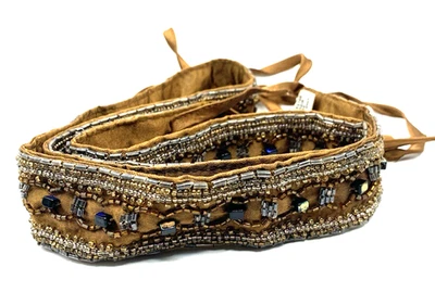 复古串珠腰带印度制造青铜带黑色和透明珠子 — 第 1/4 张图片