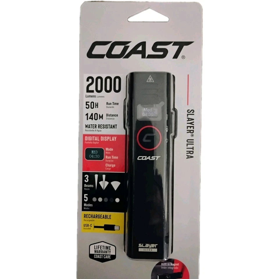 Тактический перезаряжаемый плоский фонарик Coast Slayer 2000 лм USB-C EDC магнит - Изображение 1 из 1