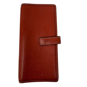 Coach rot Leder Scheckbuch Hülle schmale Brieftasche Druckknopfverschluss Kartenfächer Vintage - Bild 1 von 8