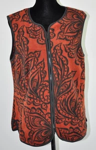 Bob Mackie Wearable Art Womens M Vest Gilet Fleece Orange Black Floral Front Zip - Picture 1 of 11