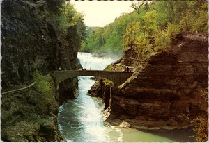 Vintage Postcard-Letchworth State Park, Castile NY, Bridge-1982 Postmark  - Picture 1 of 2