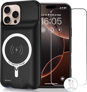 Custodia di Ricarica Wireless per iPhone 16 Pro Max, 12000mAh Alta Capacità Nero - Foto 1 di 7