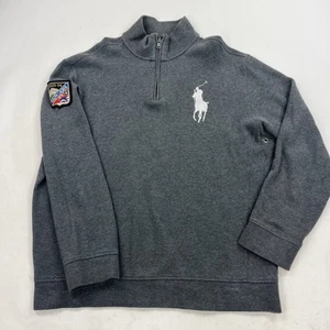 Vintage Polo Ralph Lauren Big Pony Ski Patch Pullover 1/4 Zip Sweater Gray XL - Picture 1 of 7