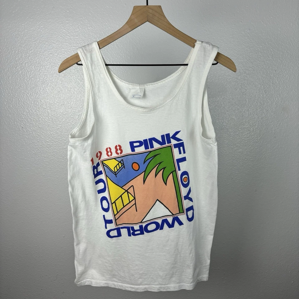 Vintage 80’s Pink Floyd Tank Top T Shirt White Band World Tour 1988 T Shirt - Image 1 of 4