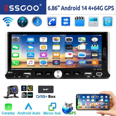 DAB+ Autoradio 1 DIN Mit Android 14 4+64G Carplay GPS Navi RDS FM Bluetooth WIFI - Bild 1 von 4