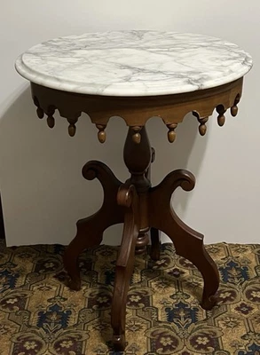 ANTIGUA MESA AUXILIAR VICTORIANA 1870 NOGAL PELHAM SHELL LECKIE MÁRMOL ¡GUAU! Foto 1 de 4