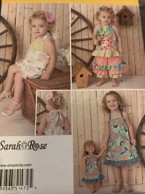Simplicity Sarah Rose Toddler Girl Dress Romper Pants Top Doll Dress Pattern1472 - Image 1 of 3
