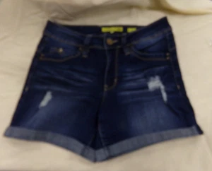 Wanna Betta Butt? Mid Rise Shorts Juniors Size 3 Distressed Dark Denim Cuffed - Picture 1 of 2