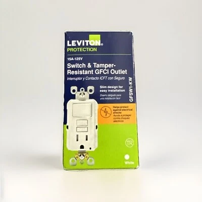 Leviton ‎GFSW1-KW 15A 125V Combo Tamper-Resistant GFCI Outlet in White - Image 1 of 4