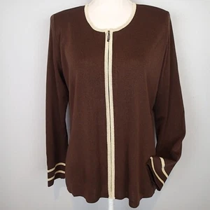Exclusively Misook brown Gold Trim Jacket Acrylic Knit Size s zip cardigan - Picture 1 of 18