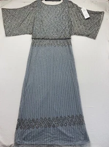 Camille La Vie Short Sleeve Beaded Round Neck Prom Dress Gray SZ 12 NEW - Picture 1 of 10