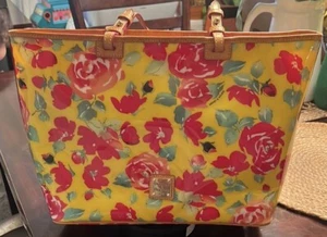Dooney & Bourke Yellow and Red Floral Tote Bag measurements are 19 x 12 - Picture 1 of 7
