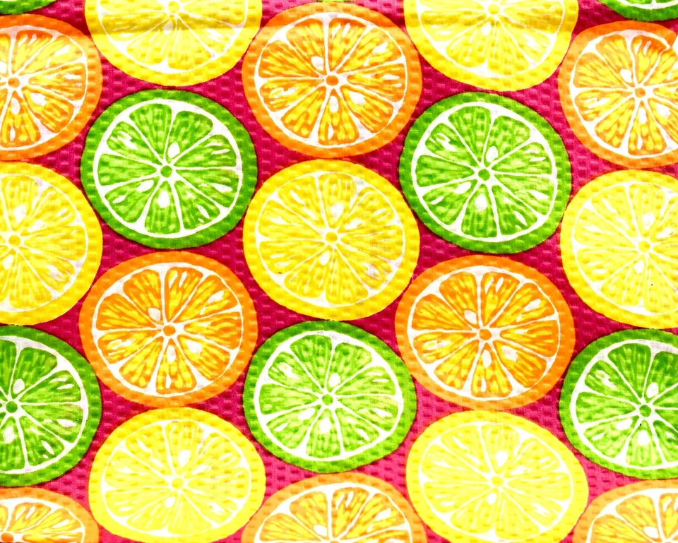 Stacked Slices Seersucker Fabric,Red Background,Orange/Green/Yellow,44"x36" - Image 1 of 1