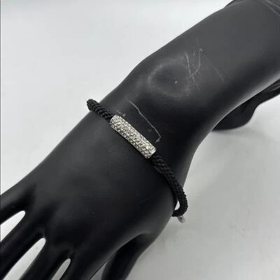 Michael Kors Black Cord Braided Bracelet Bangle Silver Rhinestone Adjustable - Image 1 of 4