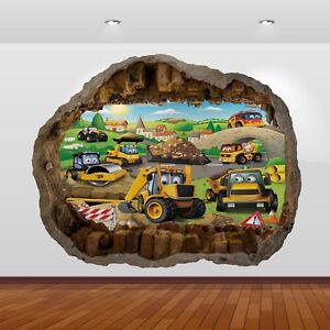 JCB Tractors Diggers Graphic 3D Smashed Stickers Wall Poster Decal Mural Art 800