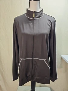 Chicos Zenergy Sweatshirt Black White Full Zip Long Sleeve Sweater Size 2 Large  - Picture 1 of 4