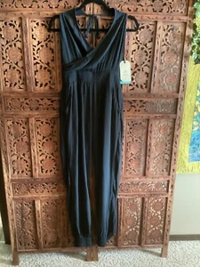 New Prana fernie black jogger Jumpsuit Halter Women’s sz M Pockets elastic waist - Picture 1 of 6