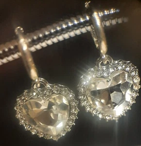 Set handmade Sterling Silver Earrings.Heart With Crystals ,Necklace 18" - Picture 1 of 5