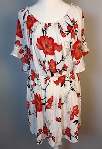 Favlux 3X Kleid weiß Blumen Gummizug Ausschnitt & Taille Rüschen Flatterärmel hauchdünn - Bild 1 von 9