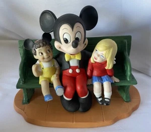 Walt Disney World Mickey Mouse Porcelain Bisque Figurine Sitting Bench w/ Kids - Picture 1 of 5