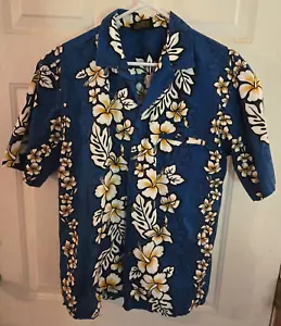 Camicia uomo Royal Hawaiian Creations blu bianco floreale taglia M made in Hawaii - Foto 1 di 8