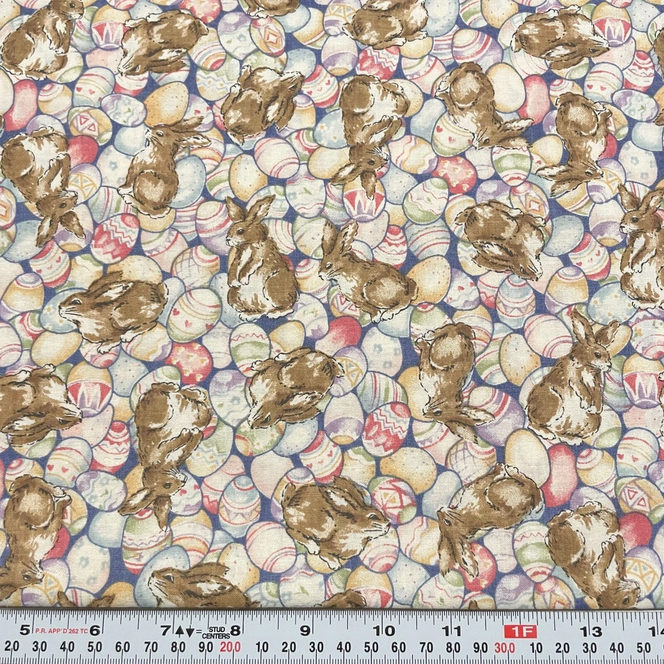 Vintage Easter Bunny Eggs Faye Burgos for Marcus Bros Cotton Remnant 15" x 44" - Image 1 of 2