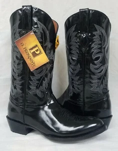 Botas Occidentales Negras para Hombre Cuero Liso Vaquero Ropa Punta J Botas Talla 14 - Imagen 1 de 6